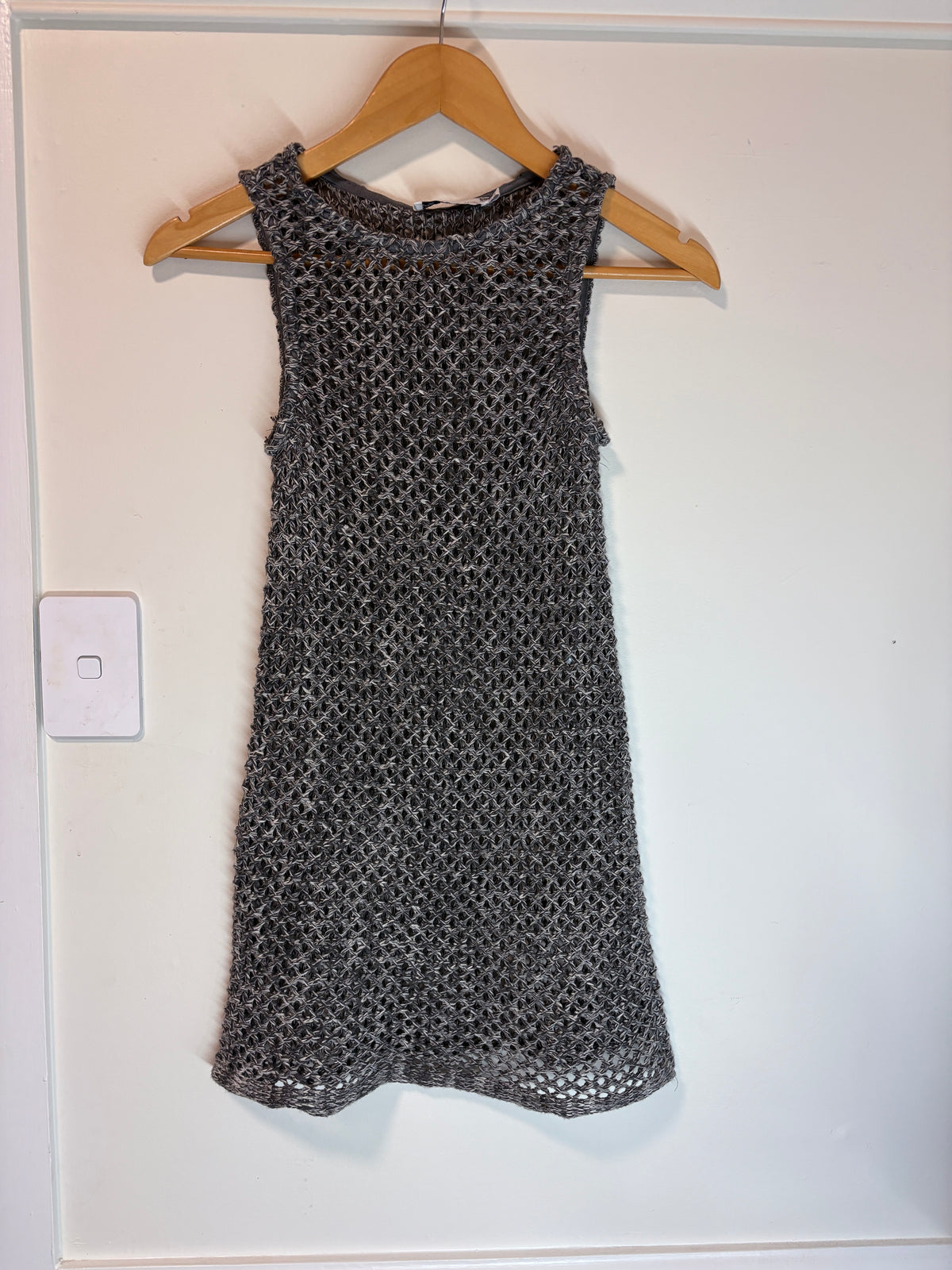 All About May Open Knit Sleeveless Tunic Top/Dress Grey Size 8 - Image 4