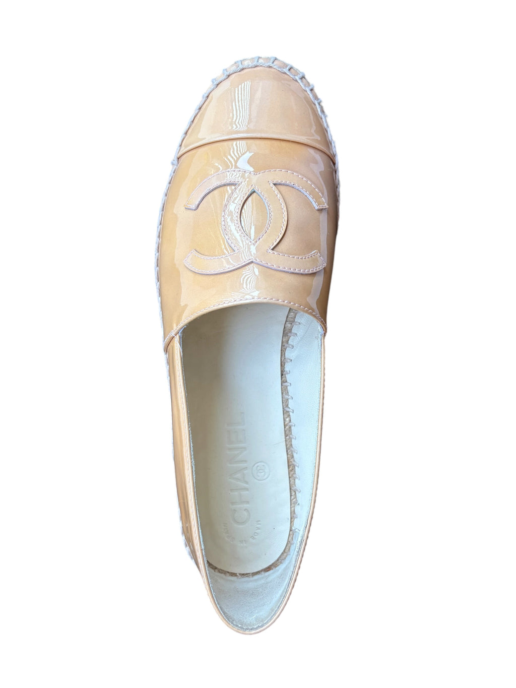 Chanel CC Logo Espadrilles - Beige Patent Leather Luxury Flats szie 39 - Image 7