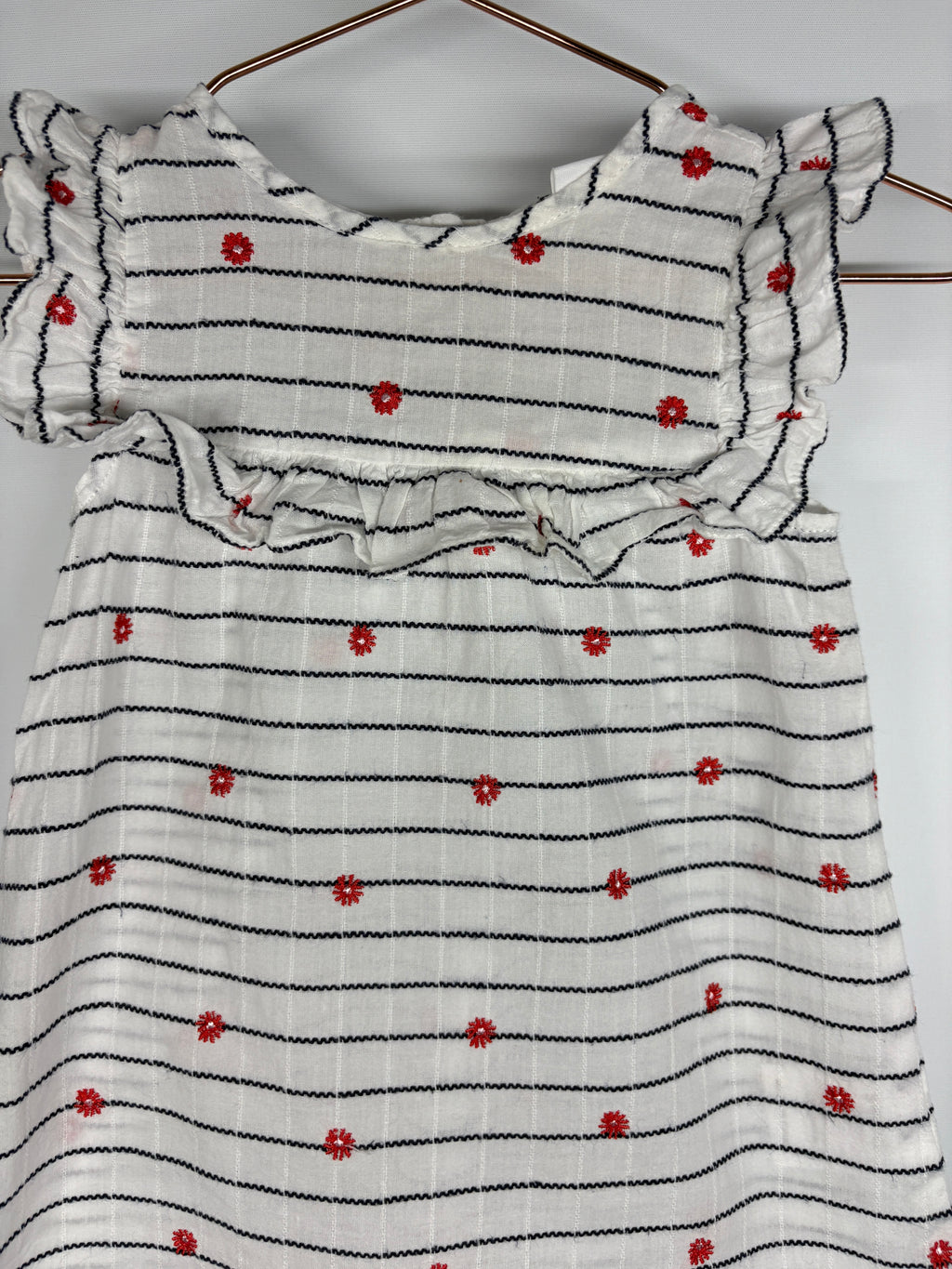 Seed Baby Girl Striped Floral Embroidered Romper White 3-6 Months - Image 3