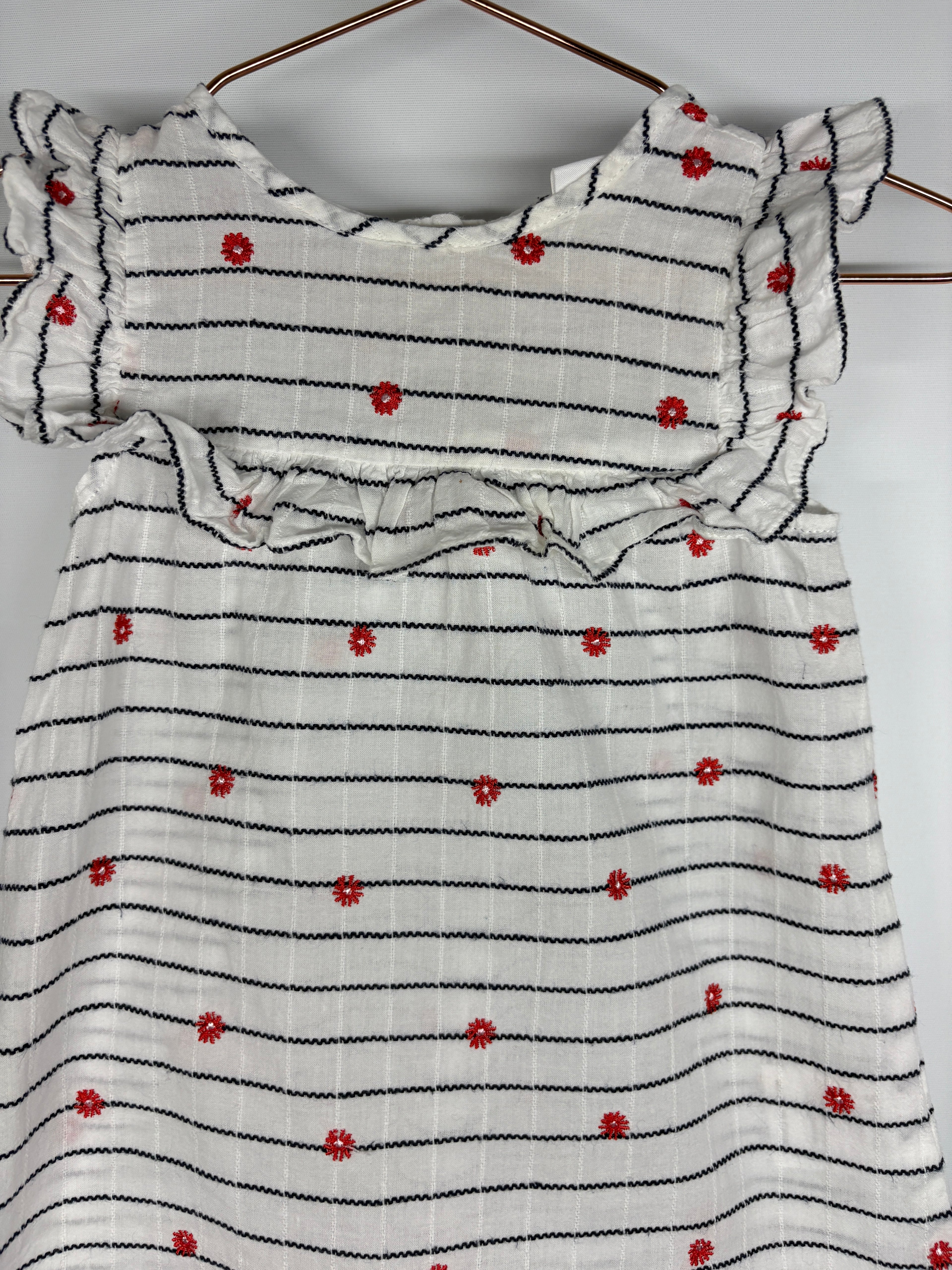 Seed Baby Girl Striped Floral Embroidered Romper White 3-6 Months - Image 3