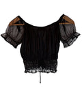 Tree of Life Off-Shoulder Crop Top Black Swiss Dot Mesh XS Y2K - Image 1