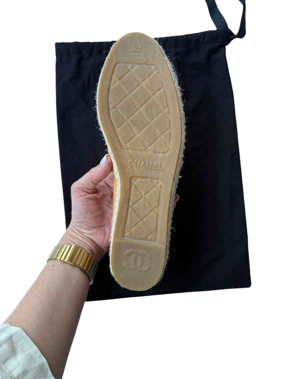 Chanel CC Logo Espadrilles - Beige Patent Leather Luxury Flats szie 39 - Image 8