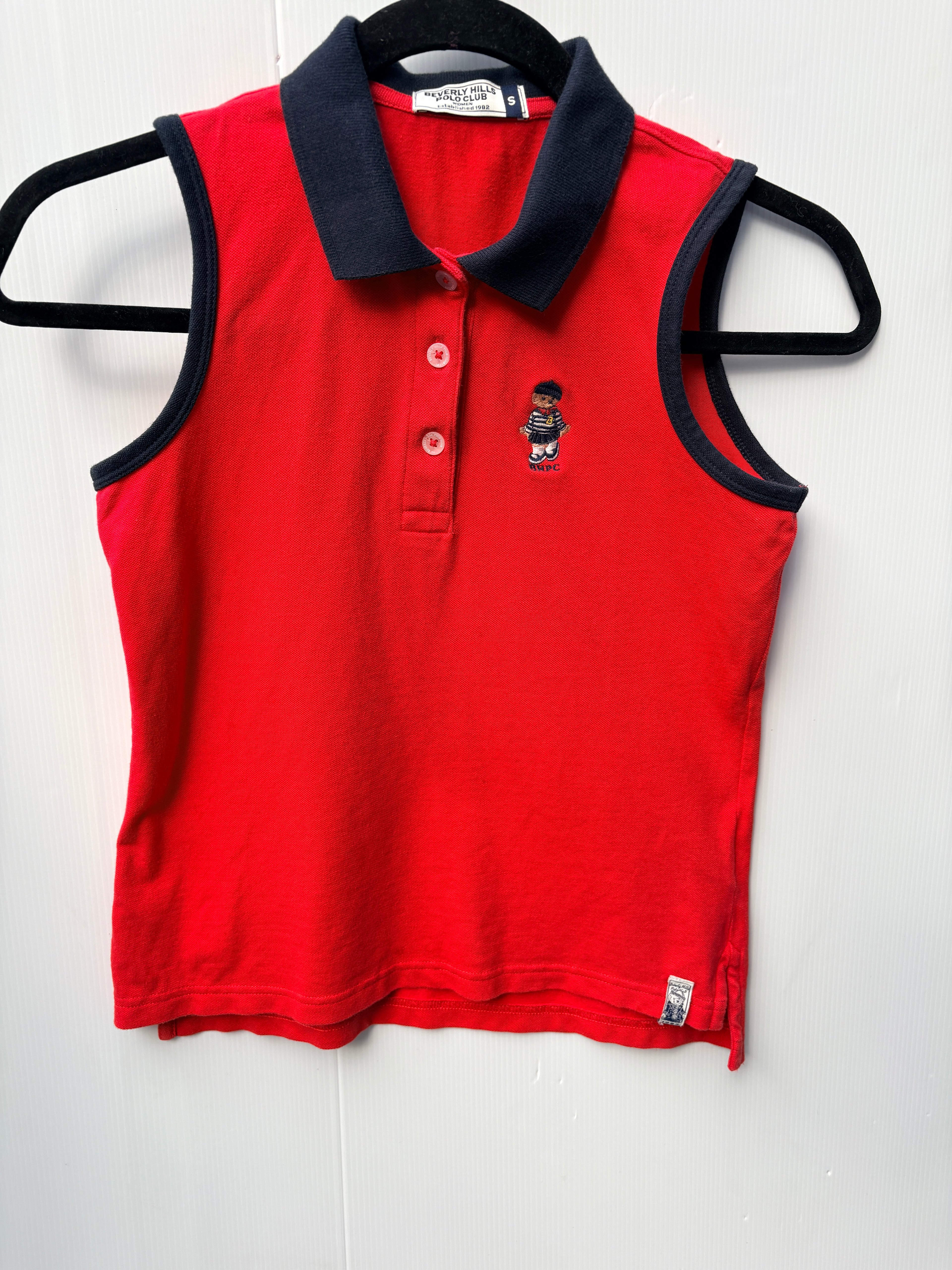 Beverly Hills Polo Club Sleeveless Polo Shirt Red Bear Embroidery Small - Image 7
