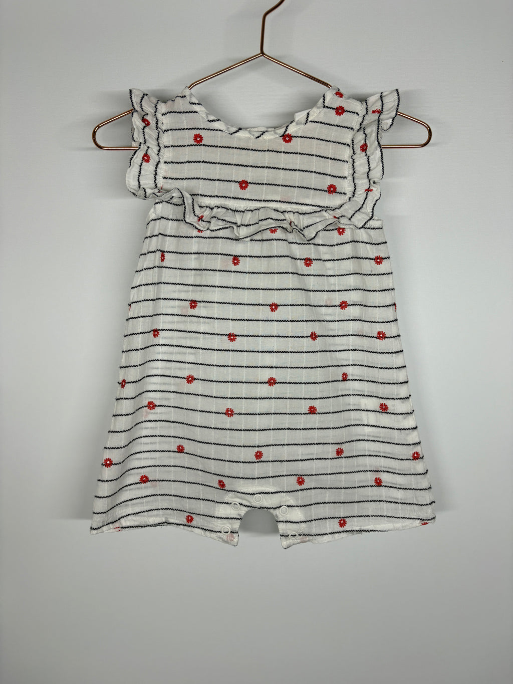 Seed Baby Girl Striped Floral Embroidered Romper White 3-6 Months - Image 4