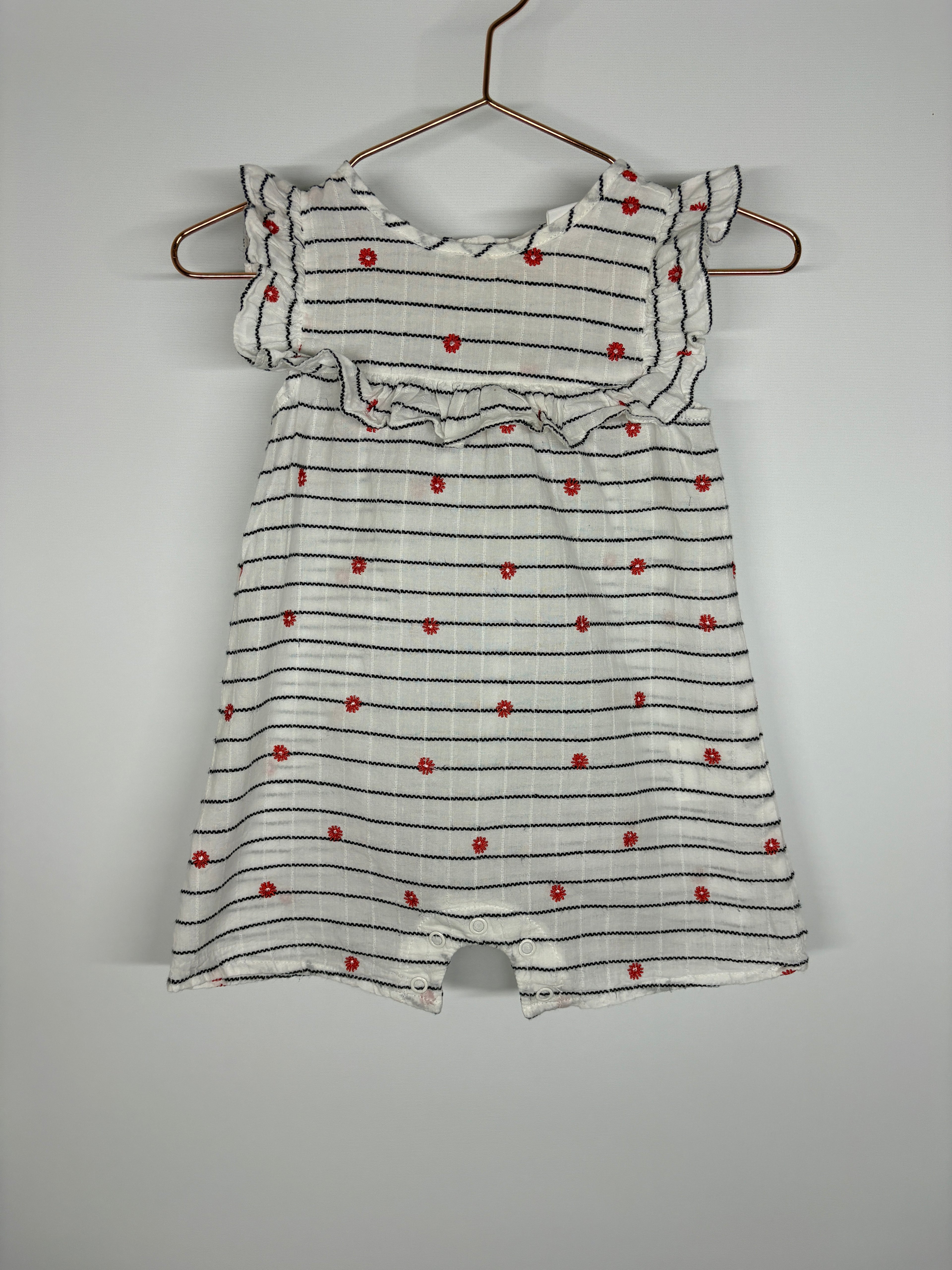 Seed Baby Girl Striped Floral Embroidered Romper White 3-6 Months - Image 4
