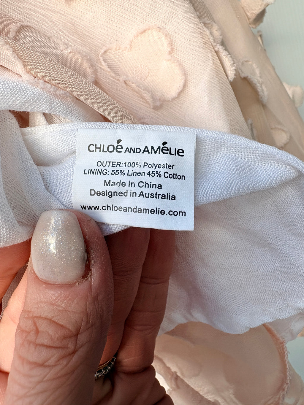 Chloé and Amélie Peach Floral Applique Tie-Strap Dress Size 2 - Image 3