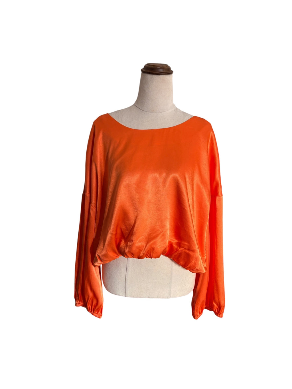 Gorman Satin Long Sleeve Blouse Orange Elastic Hem - Image 2