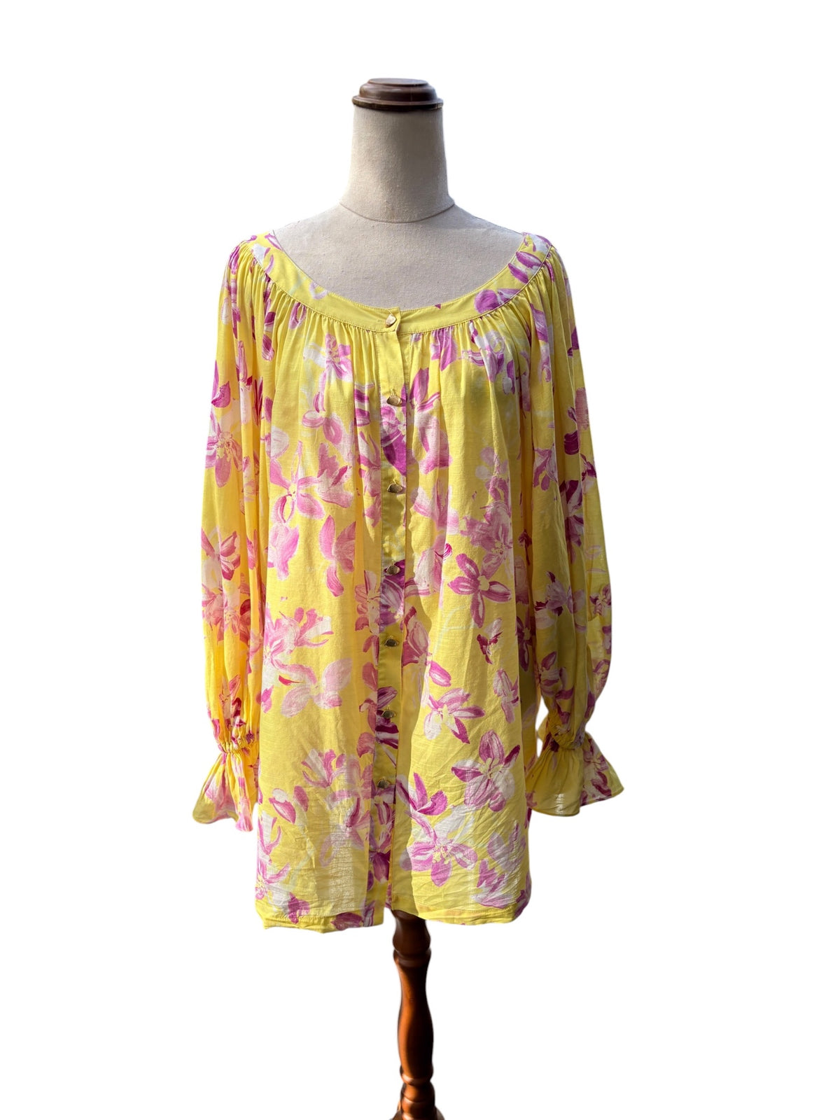 Aje. Floral Button-Down Tunic Yellow and Pink OS - Image 4