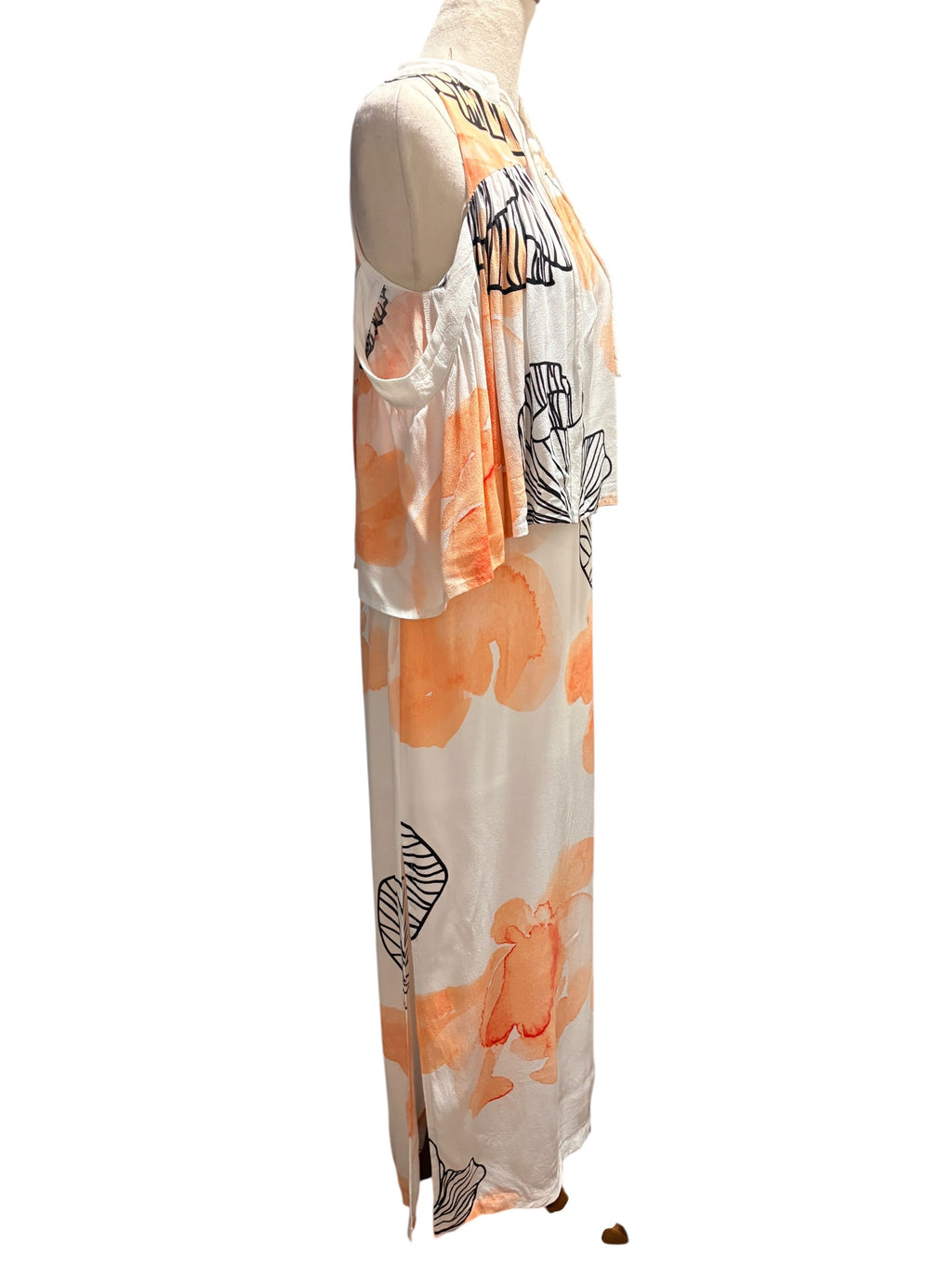Eliatt Floral Cold Shoulder Maxi Dress Orange White Size XS - Image 4