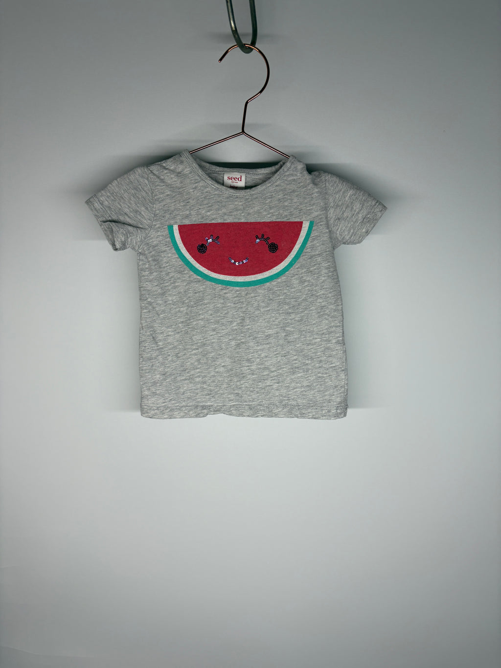 Seed Heritage Baby T-Shirt Grey Marle Watermelon Sequin Size 0 - Image 4