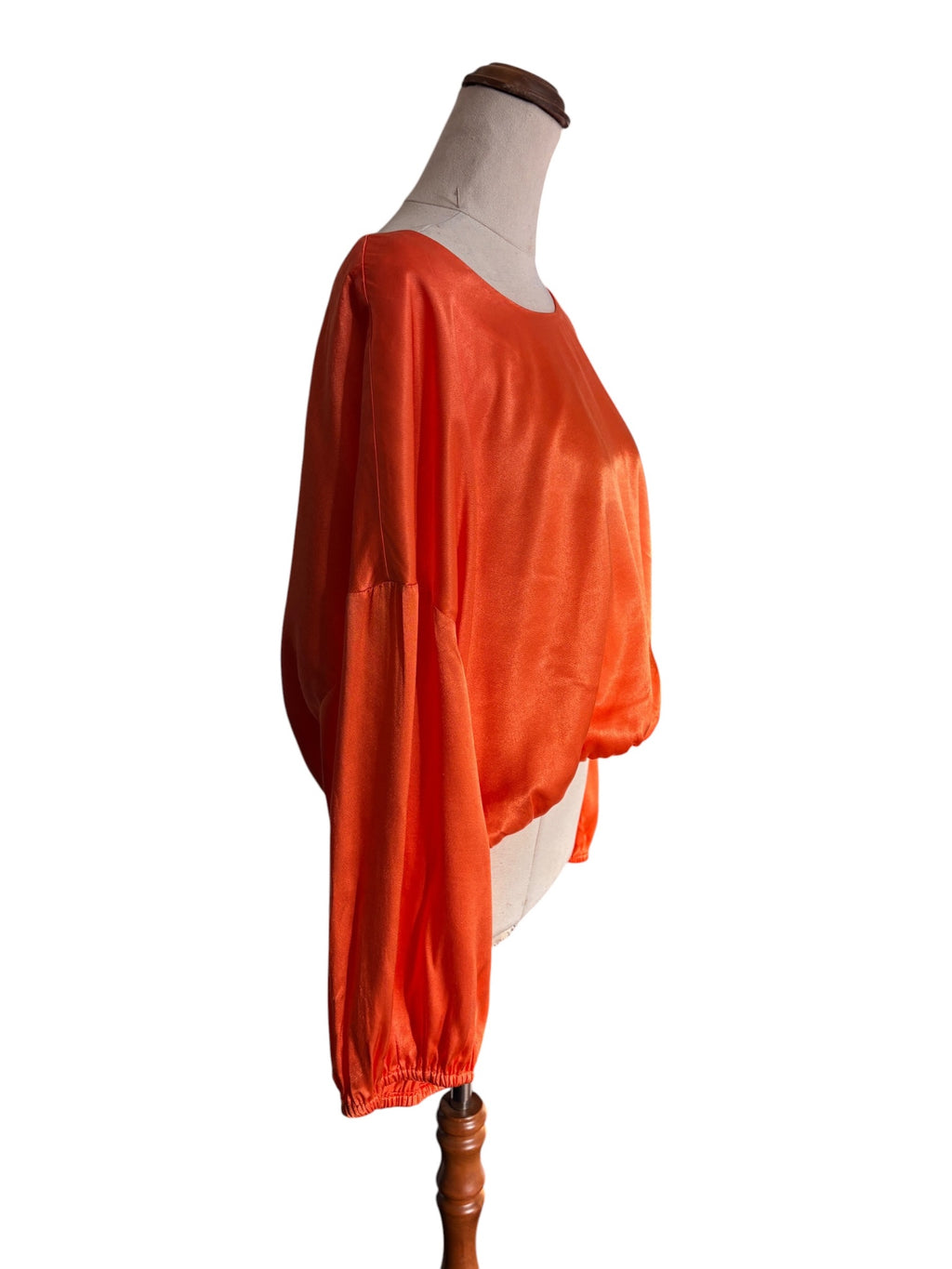 Gorman Satin Long Sleeve Blouse Orange Elastic Hem - Image 3