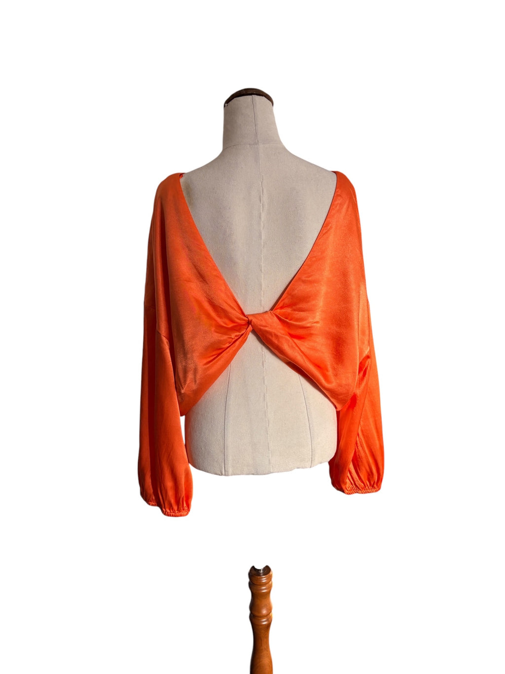 Gorman Satin Long Sleeve Blouse Orange Elastic Hem - Image 4