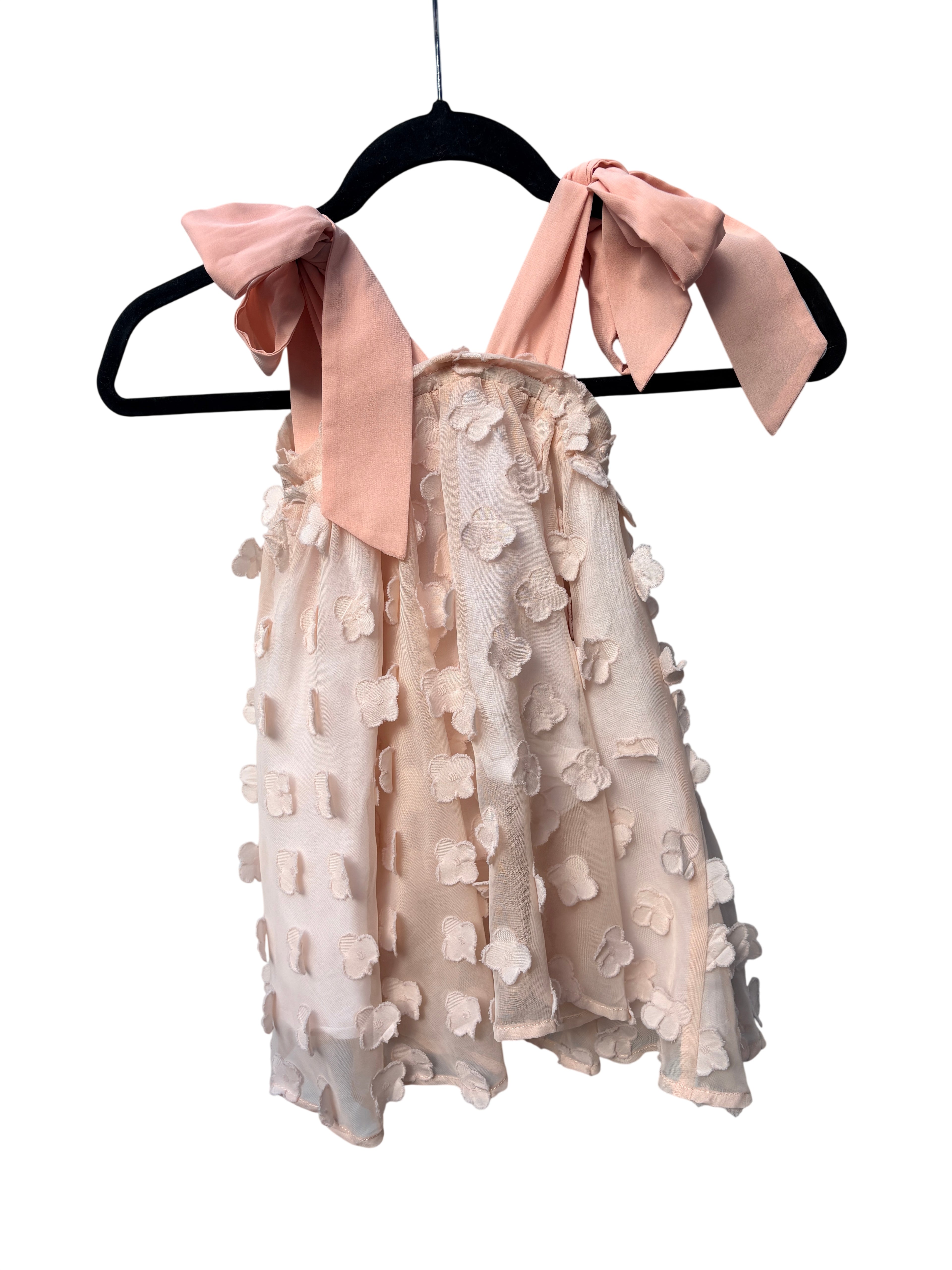 Chloé and Amélie Peach Floral Applique Tie-Strap Dress Size 2 - Image 2