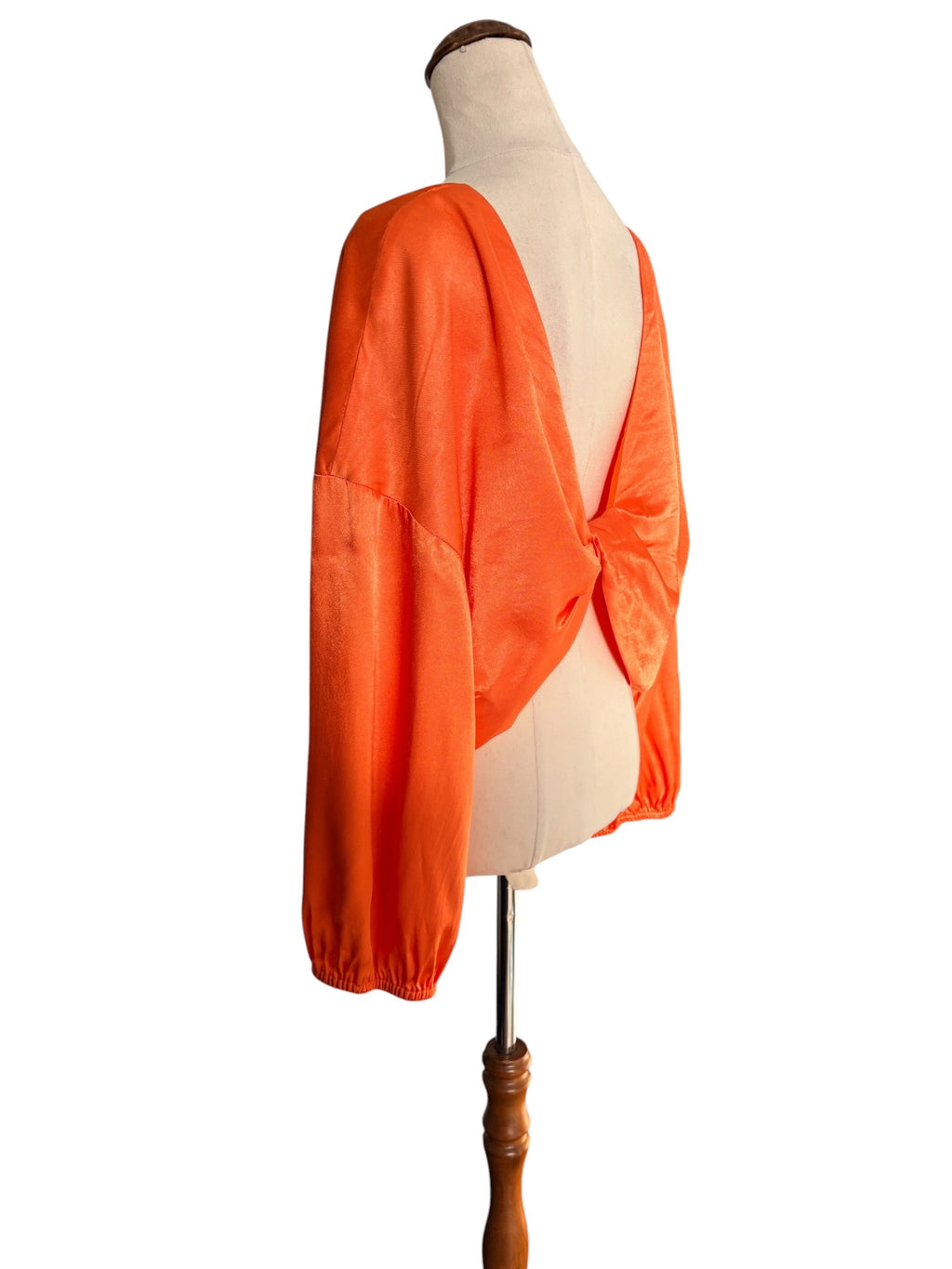 Gorman Satin Long Sleeve Blouse Orange Elastic Hem - Image 6