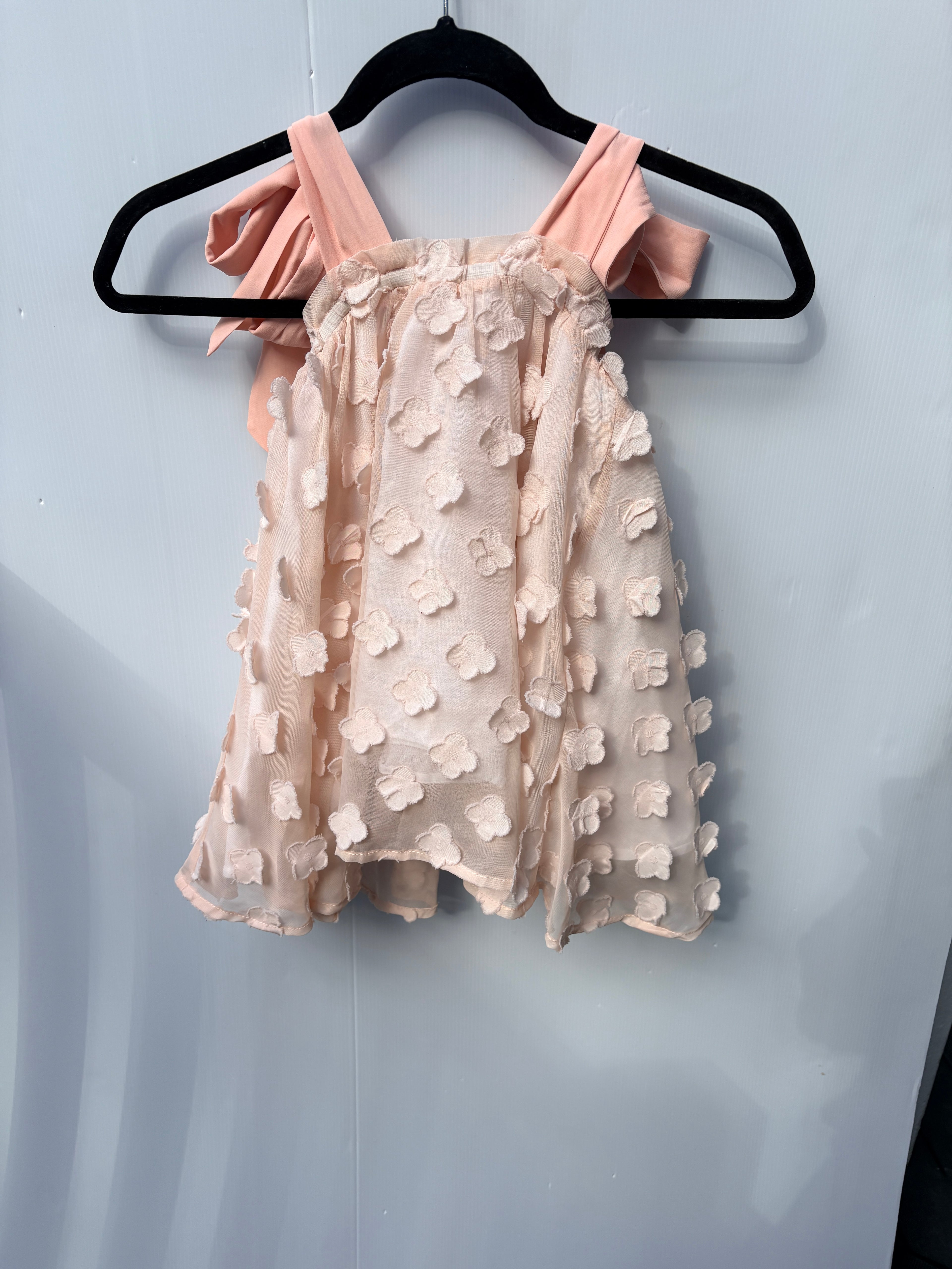 Chloé and Amélie Peach Floral Applique Tie-Strap Dress Size 2 - Image 1