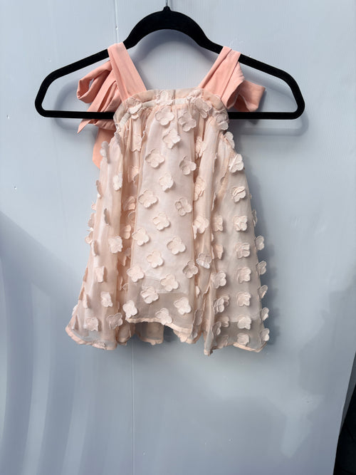 Chloé and Amélie Peach Floral Applique Tie-Strap Dress Size 2 - Image 1