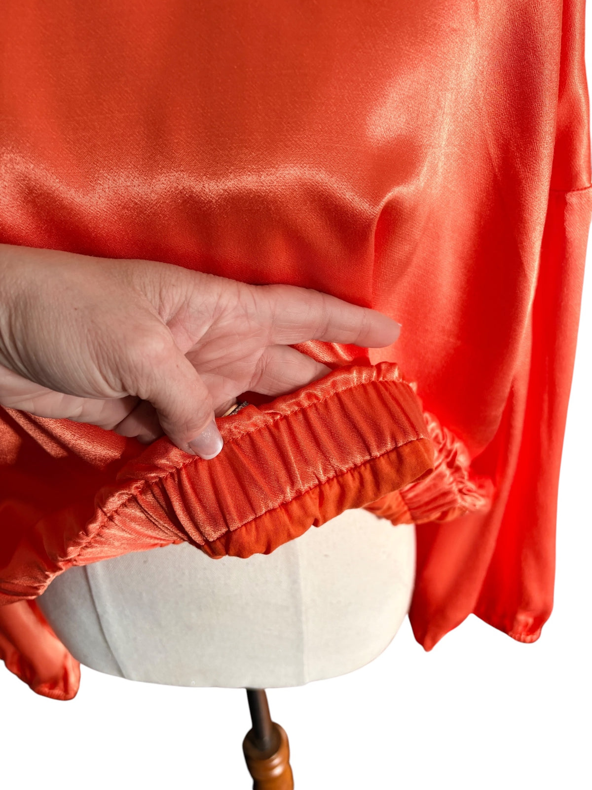 Gorman Satin Long Sleeve Blouse Orange Elastic Hem - Image 7