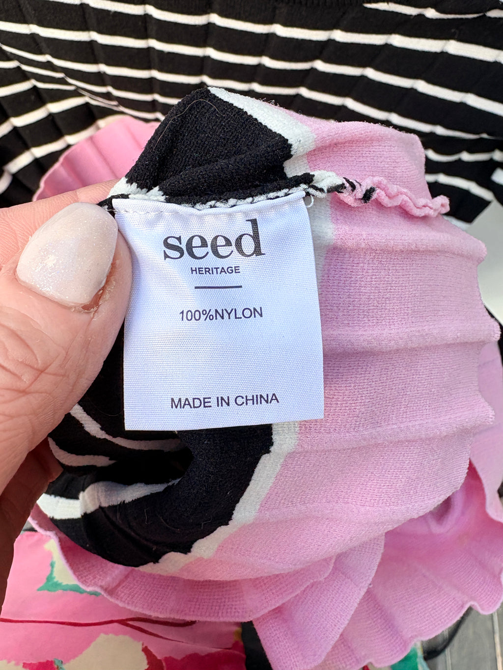 Seed Heritage Ribbed Knit Dress Black White Pink Hem Size 12 - Image 3