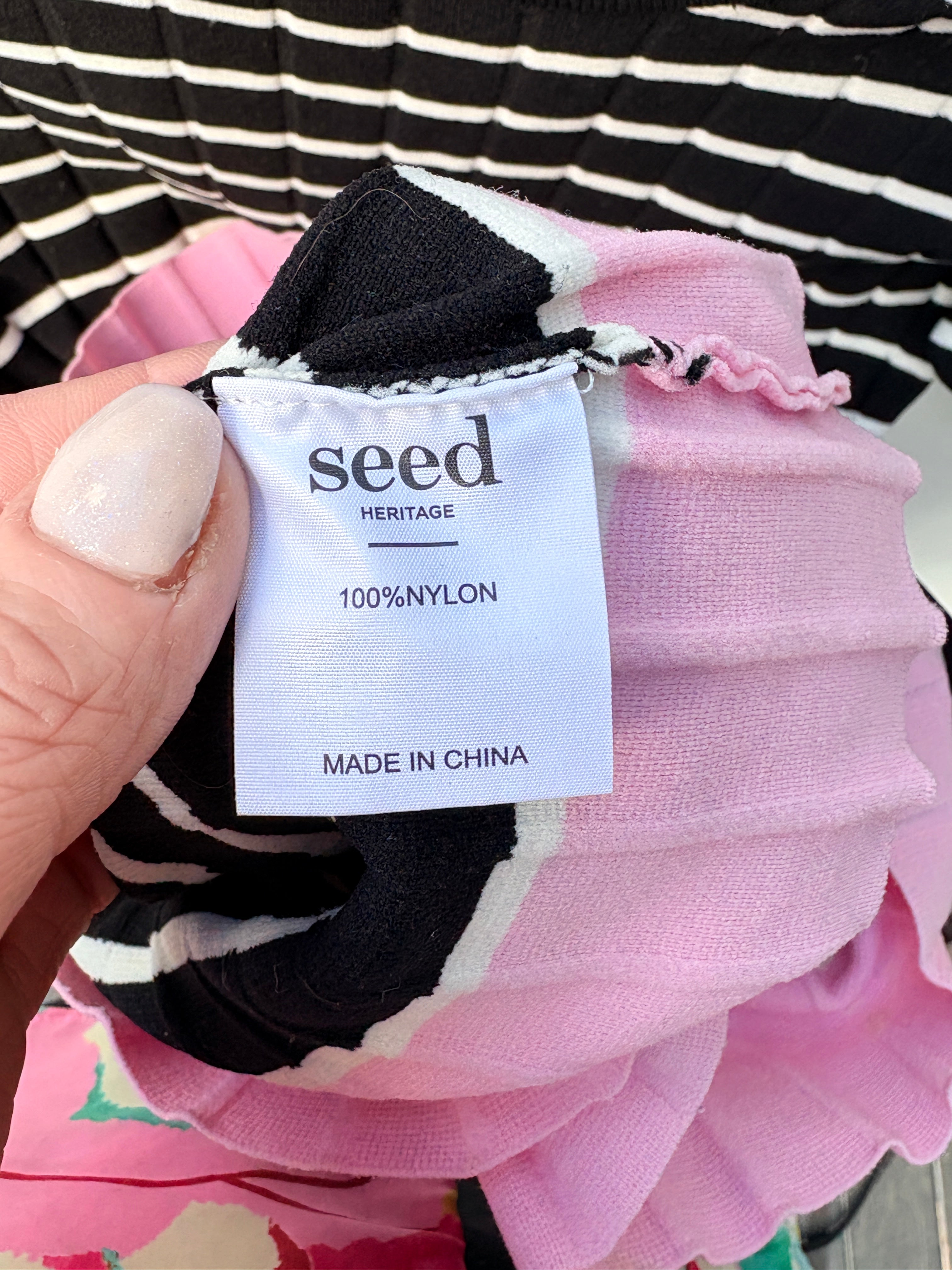 Seed Heritage Ribbed Knit Dress Black White Pink Hem Size 12 - Image 3