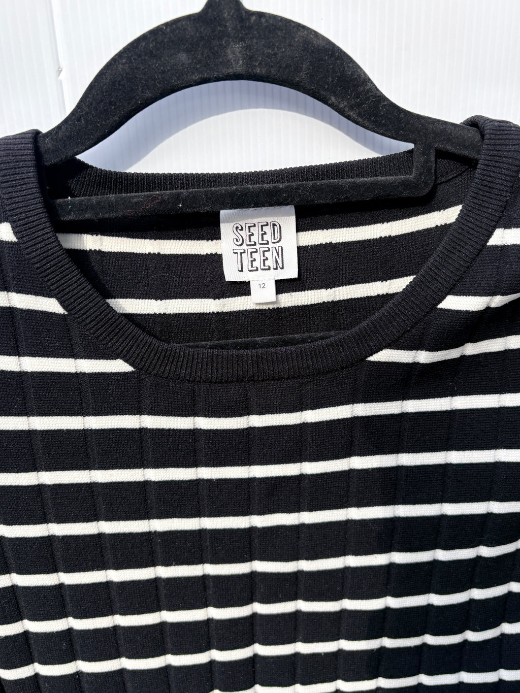 Seed Heritage Ribbed Knit Dress Black White Pink Hem Size 12 - Image 4