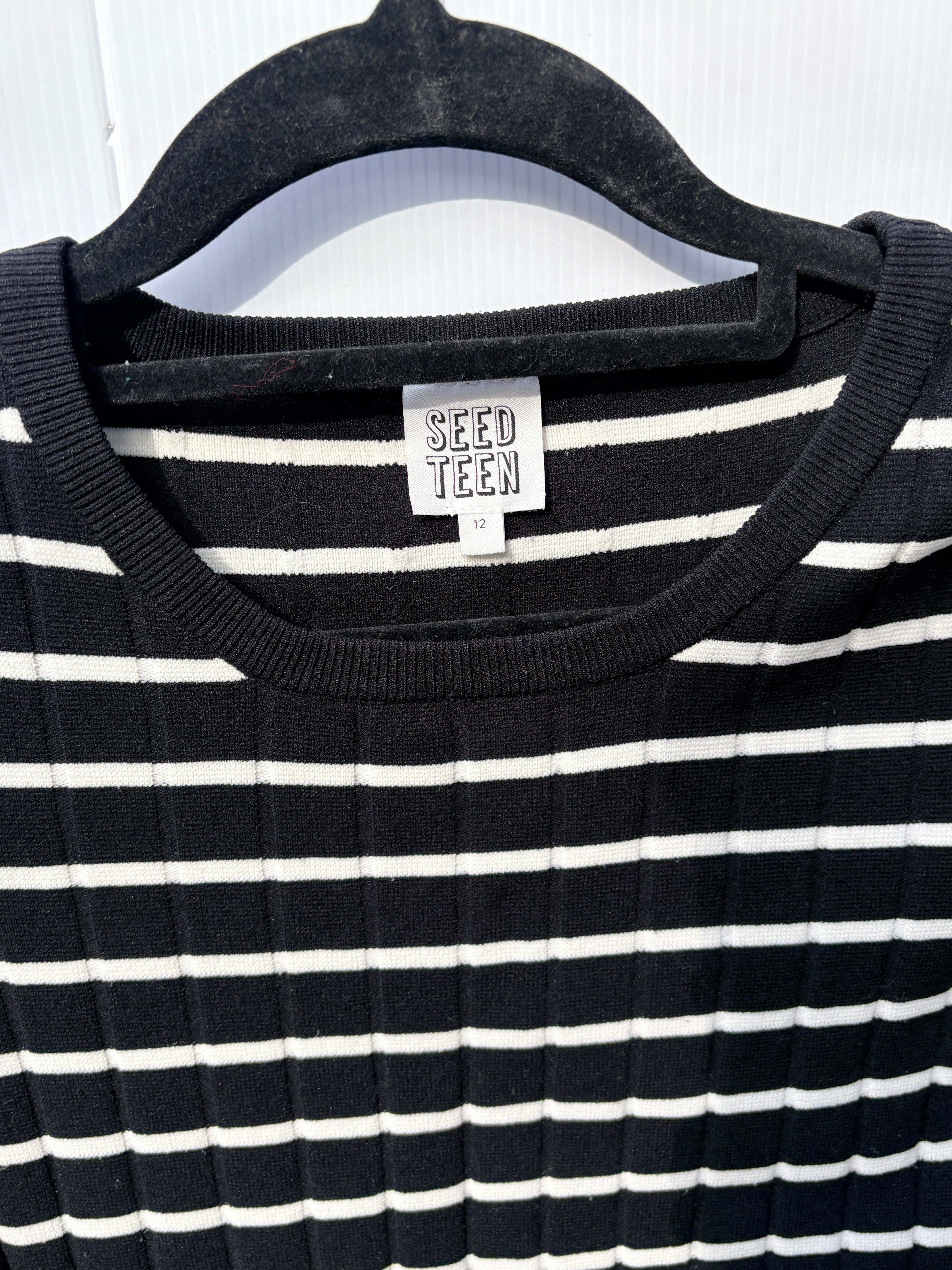 Seed Heritage Ribbed Knit Dress Black White Pink Hem Size 12 - Image 4