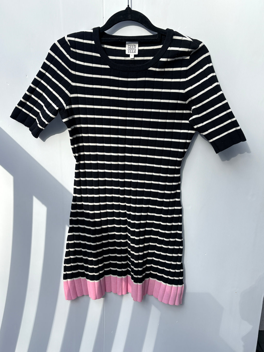 Seed Heritage Ribbed Knit Dress Black White Pink Hem Size 12 - Image 5