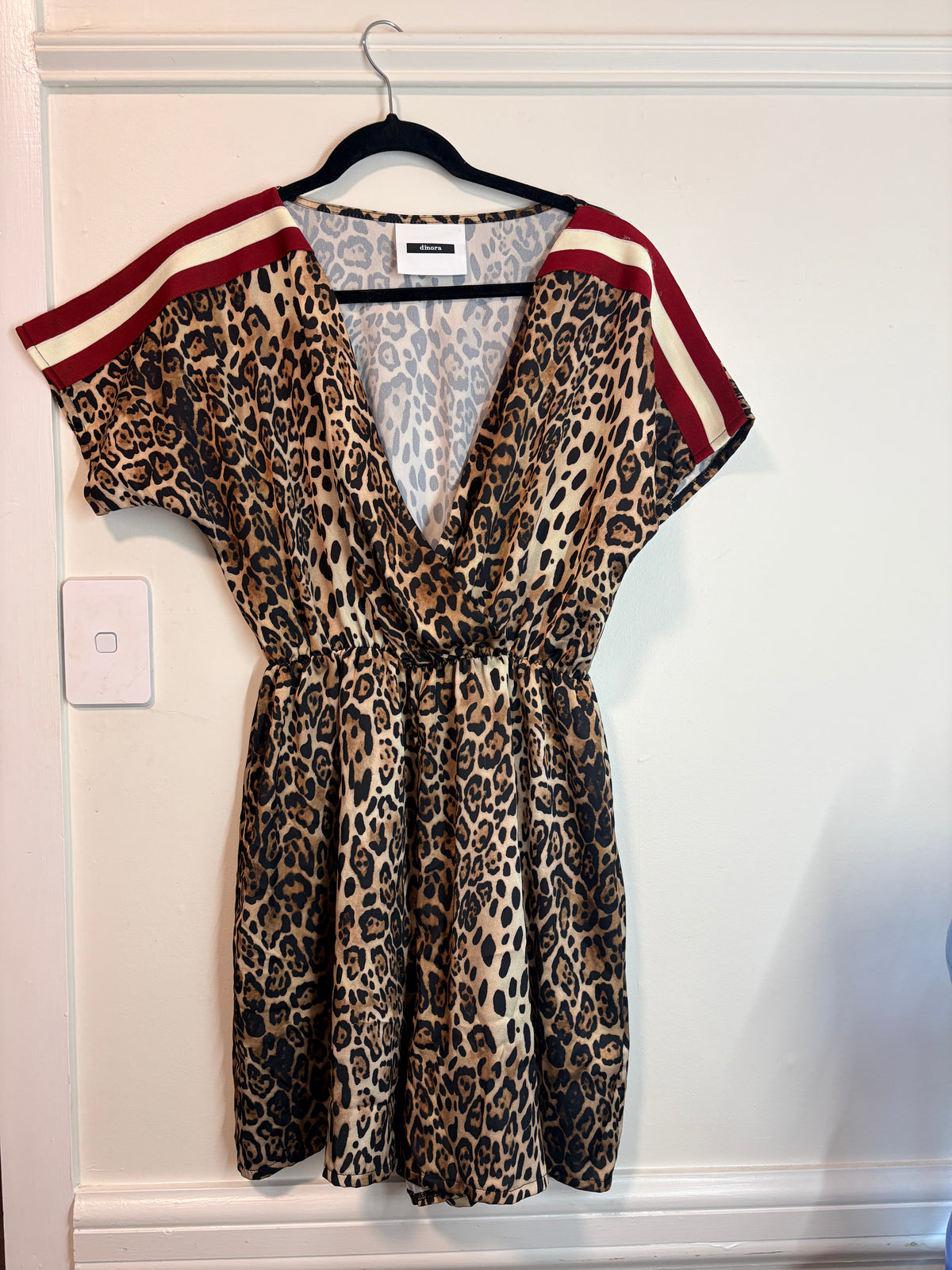 Dimora Leopard Print Mini Dress With Side Stripe Detail Size L - Image 5