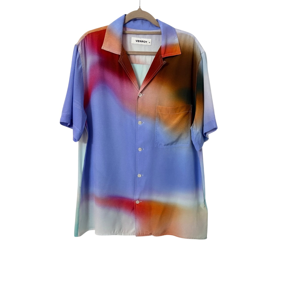 Venroy Printed Camp Collar Shirt 100% Silk Multicolor Size M - Image 1