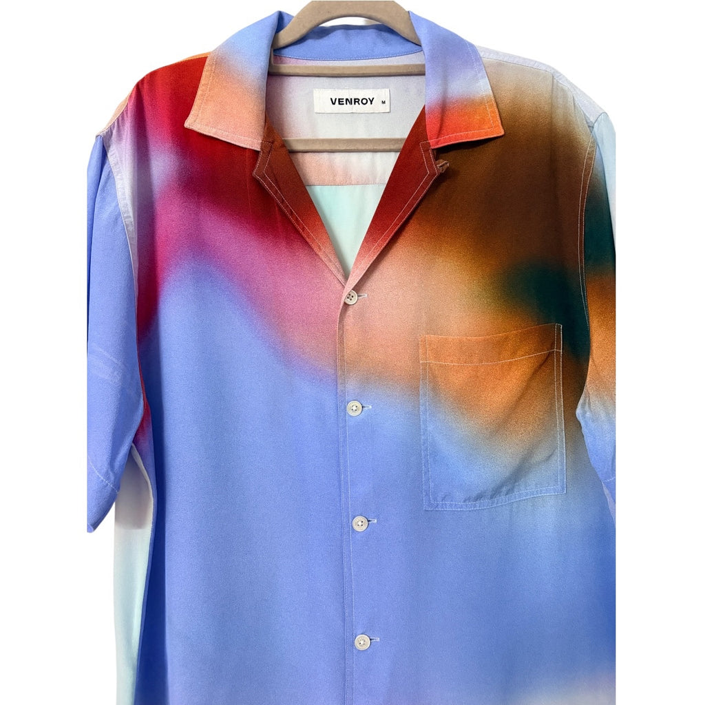 Venroy Printed Camp Collar Shirt 100% Silk Multicolor Size M - Image 4