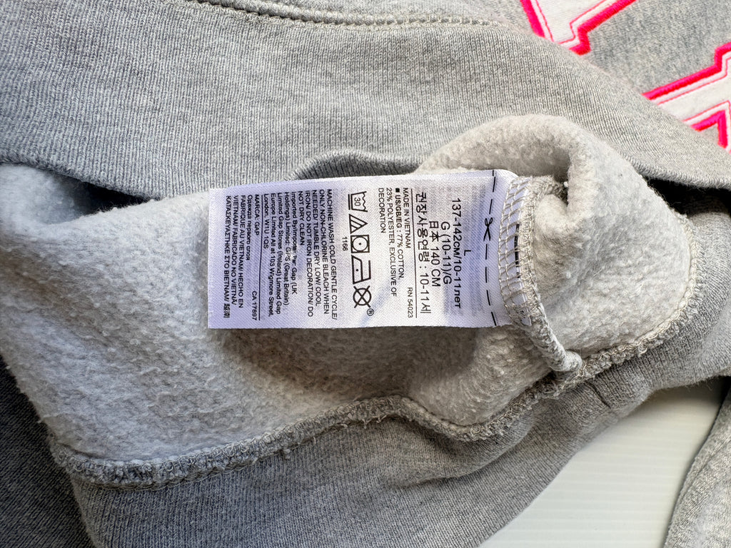 Gap Kids Hoodie Grey with Pink Outline Logo Size 10 - Image 2