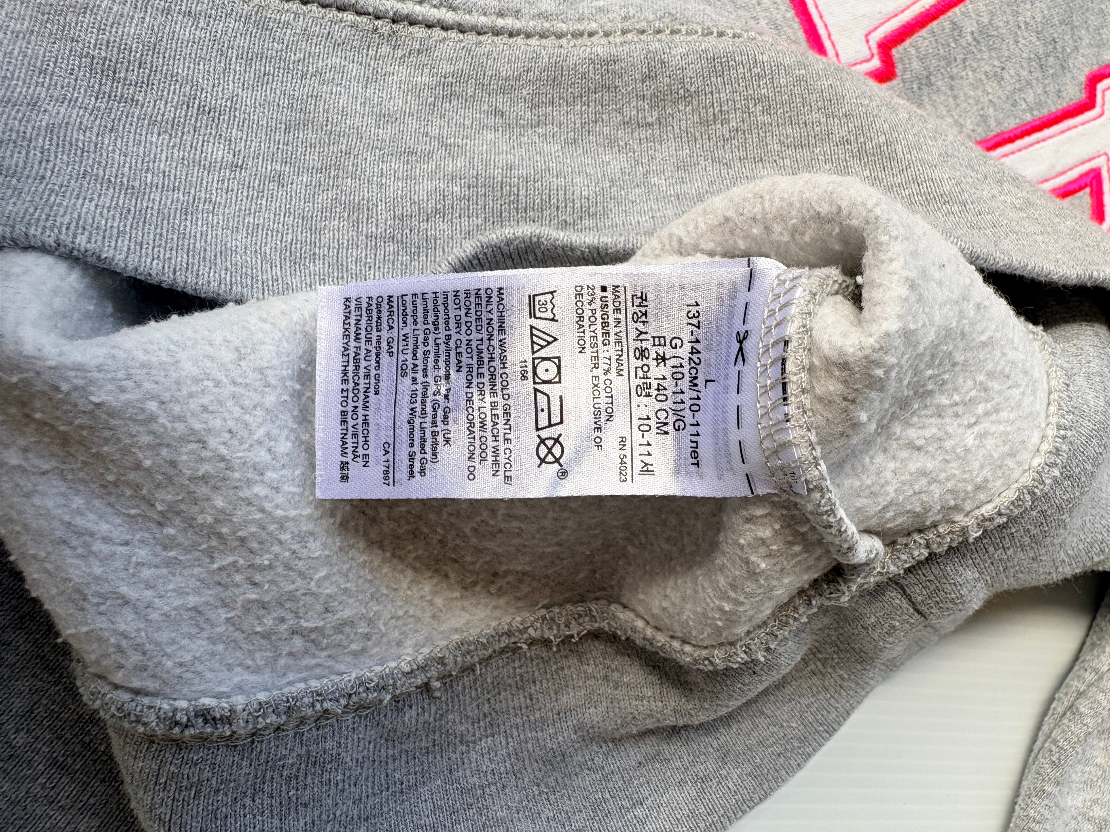 Gap Kids Hoodie Grey with Pink Outline Logo Size 10 - Image 2