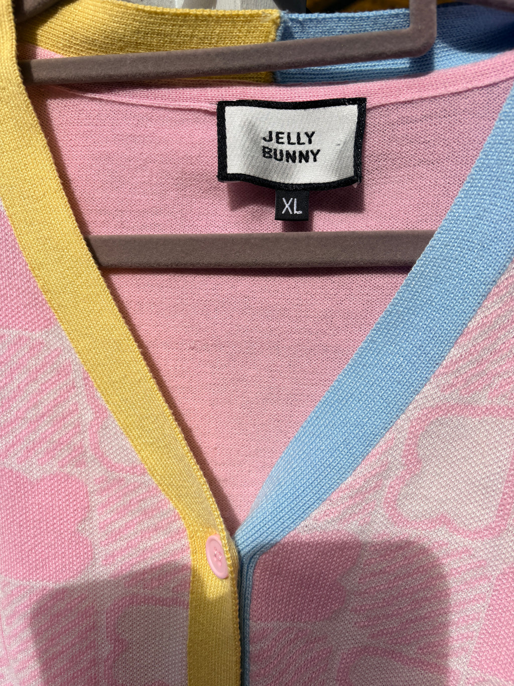 Jelly Bunny Knit Cardigan Pastel Checkered XL - Image 2