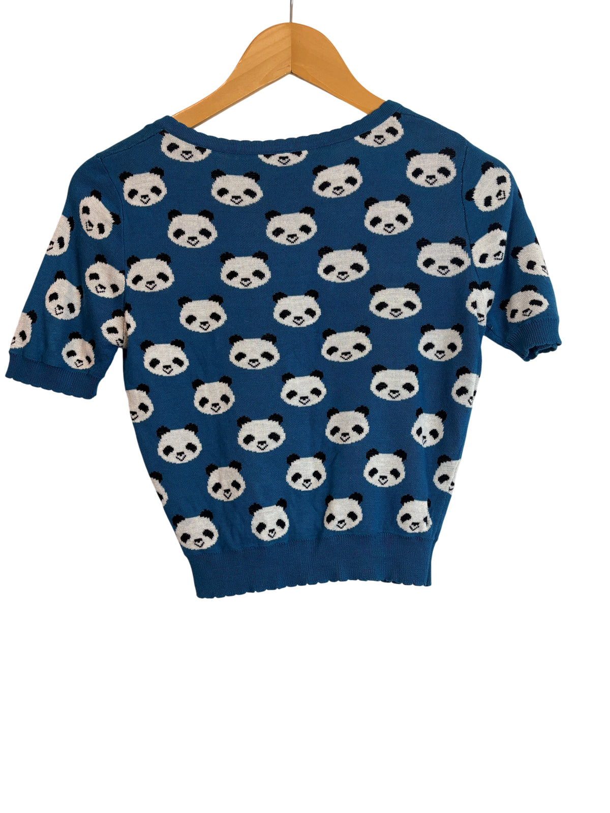 Dangerfield Panda Print Knit Short Sleeve Cardigan Blue Size 8 - Image 2