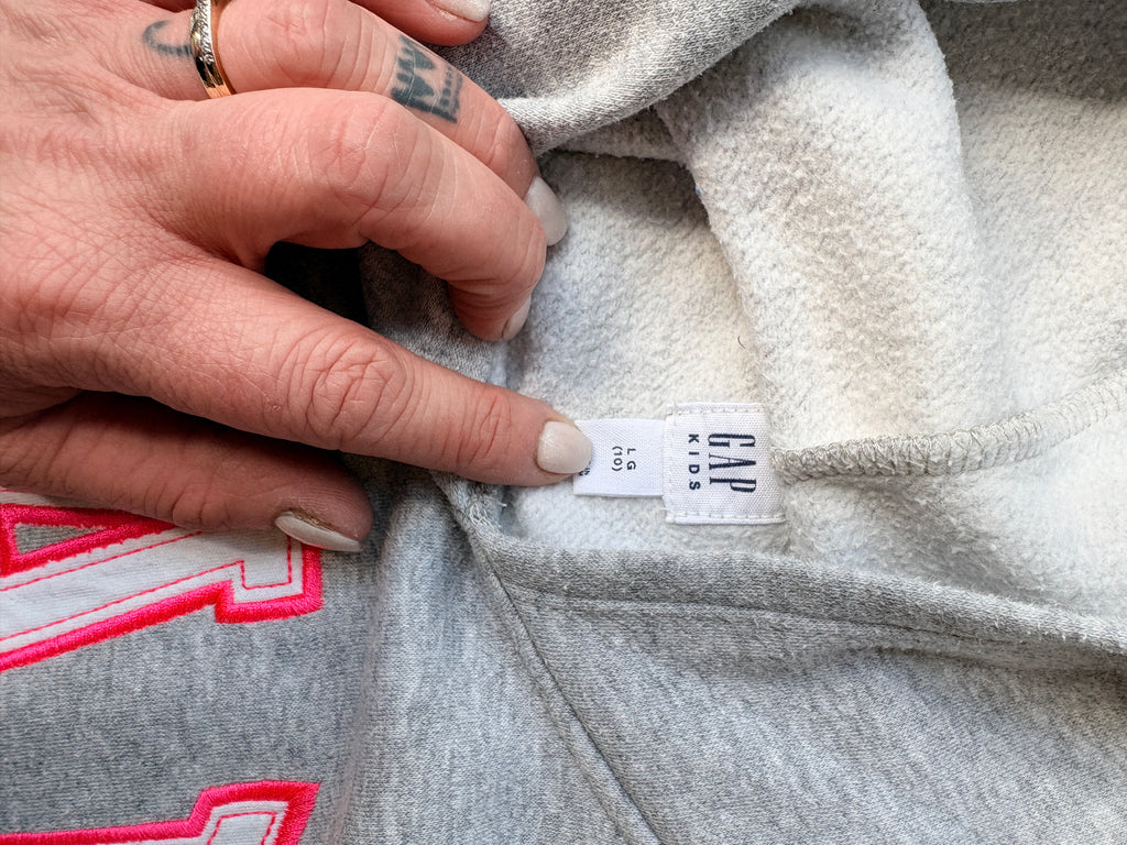 Gap Kids Hoodie Grey with Pink Outline Logo Size 10 - Image 3
