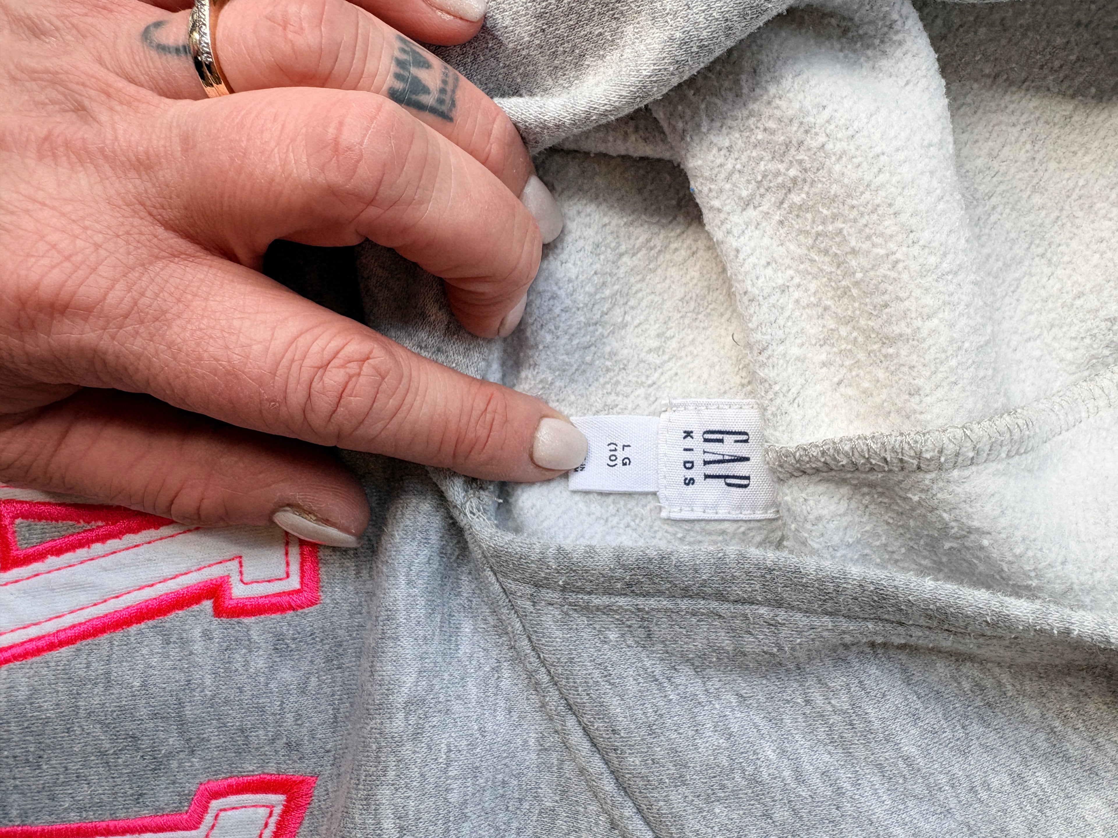 Gap Kids Hoodie Grey with Pink Outline Logo Size 10 - Image 3