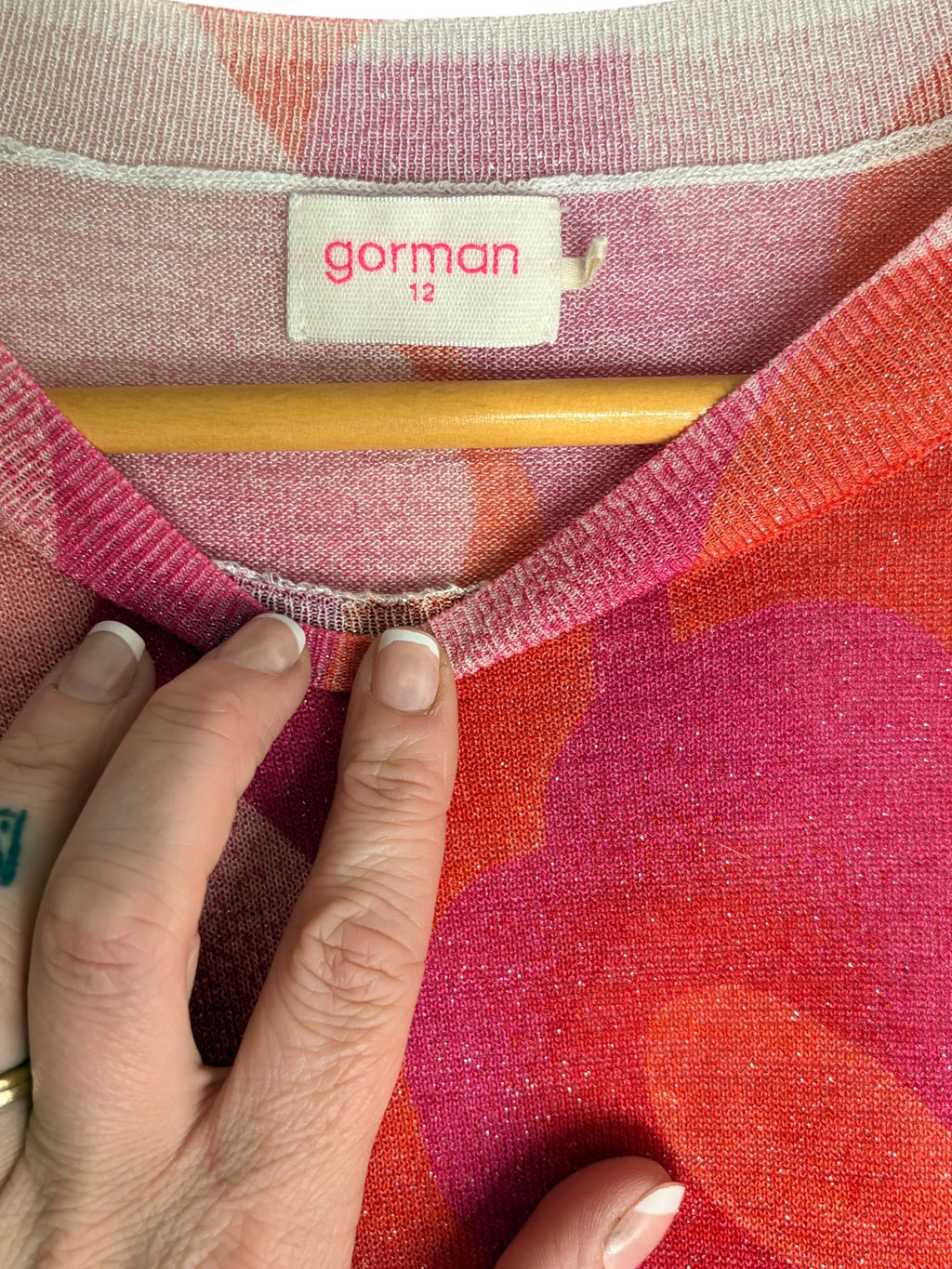 Gorman Abstract Print Knit Top Pink and Red Size 12 - Image 2