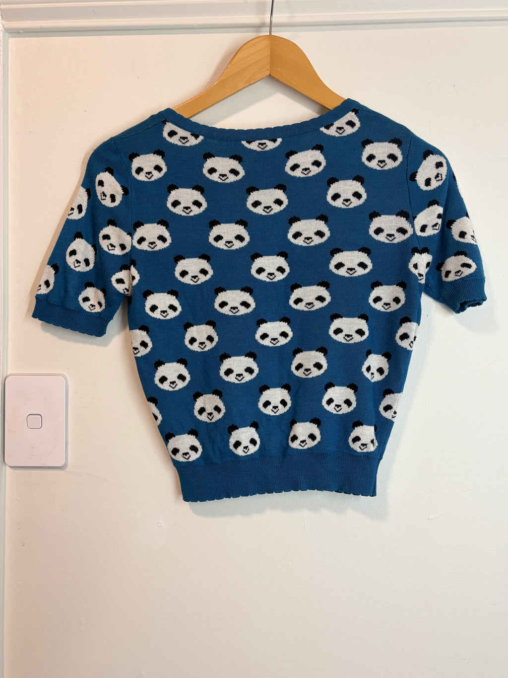 Dangerfield Panda Print Knit Short Sleeve Cardigan Blue Size 8 - Image 3