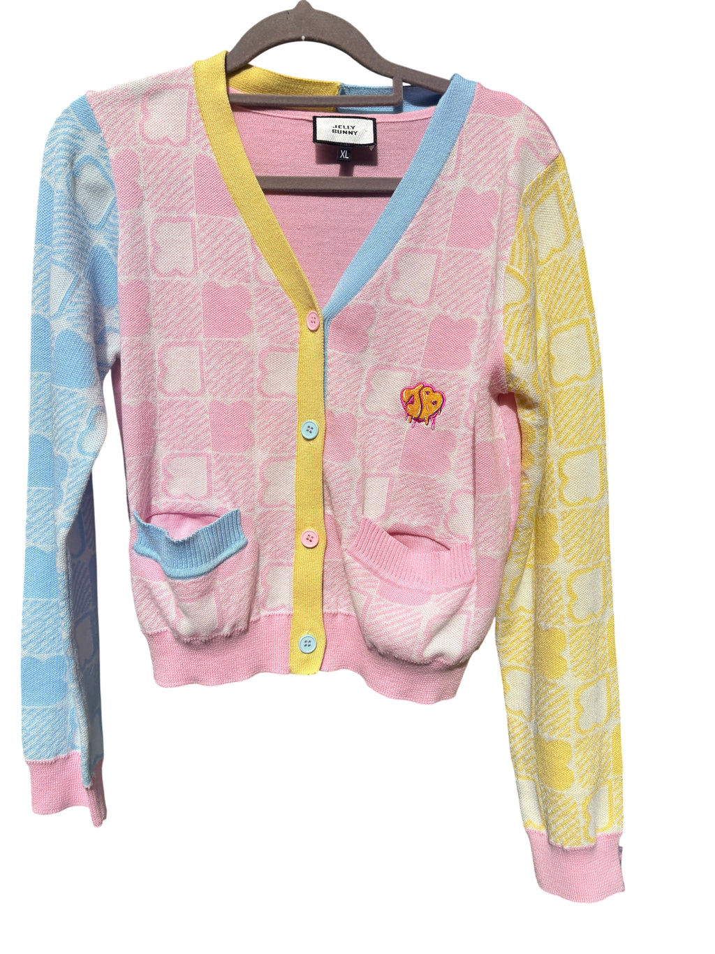 Jelly Bunny Knit Cardigan Pastel Checkered XL - Image 1