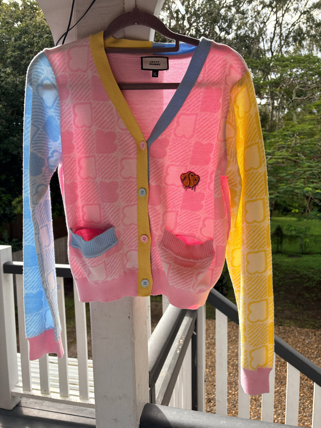 Jelly Bunny Knit Cardigan Pastel Checkered XL - Image 3