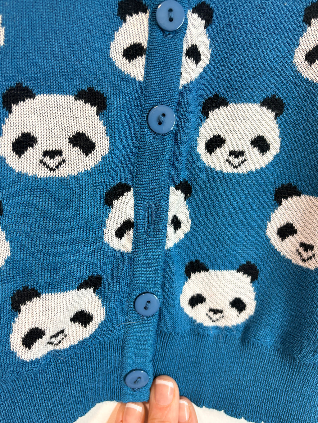 Dangerfield Panda Print Knit Short Sleeve Cardigan Blue Size 8 - Image 4