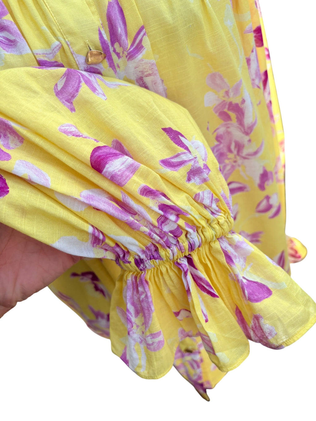 Aje. Floral Button-Down Tunic Yellow and Pink OS - Image 9