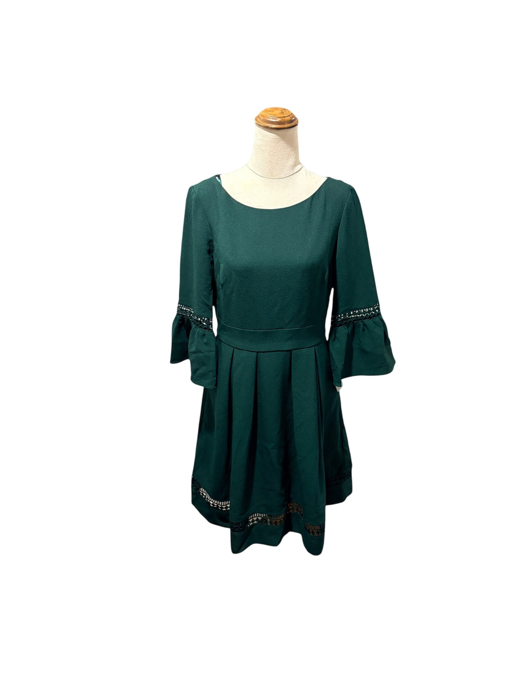 Eliza J Pleated Dress With Bell Sleeves Dark Green Size 6 - Image 1