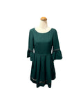 Eliza J Pleated Dress With Bell Sleeves Dark Green Size 6 - Image 1