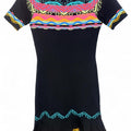 Peter Pilotto Black Dress With Colorful Geometric And Wavy Trim Patterns - Image 1