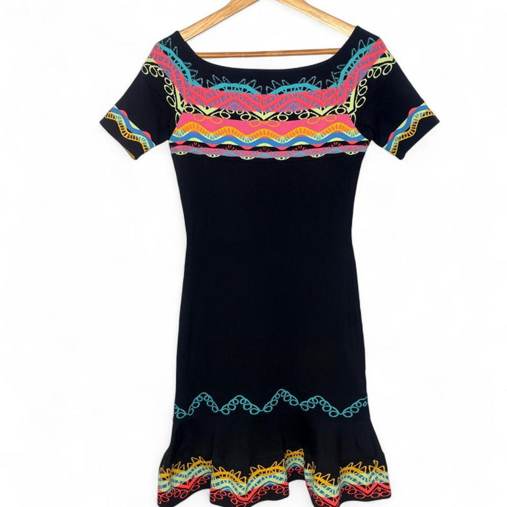 Peter Pilotto Black Dress With Colorful Geometric And Wavy Trim Patterns - Image 2