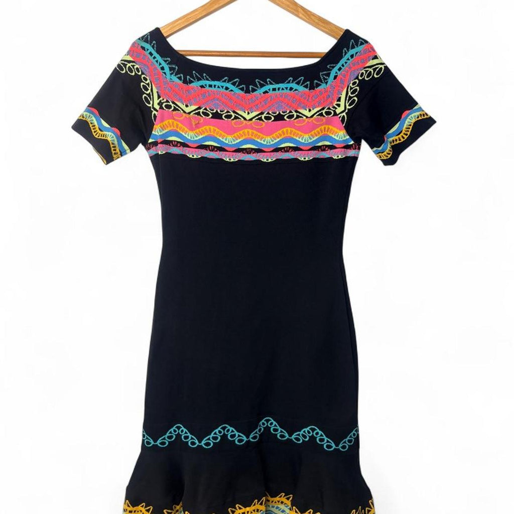 Peter Pilotto Black Dress With Colorful Geometric And Wavy Trim Patterns - Image 3