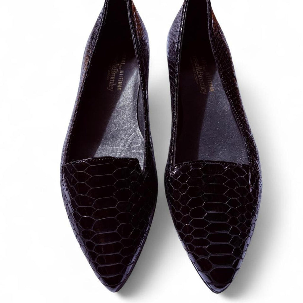 Stuart Weitzman For Russell And Bromley Black Croc-Embossed Leather Loafers - Image 1